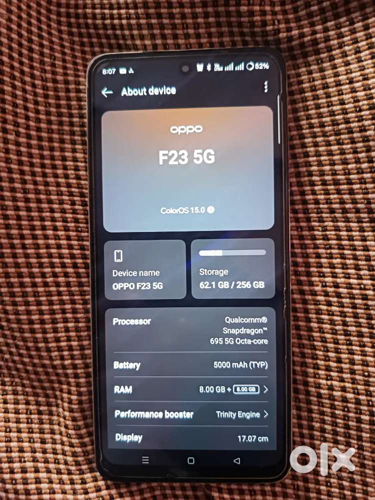 Oppo f23 5G ram 8+8 rom 256 bill box charger sab milega