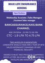 Thodupuzha/Max life insurance/Bancassurance/Degree/Min 1yr Bfsi exp