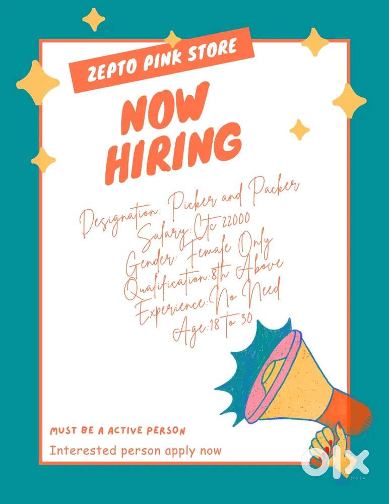 Female Staff Needed – Zepto Pink Store – 6–3 Shift – 21000