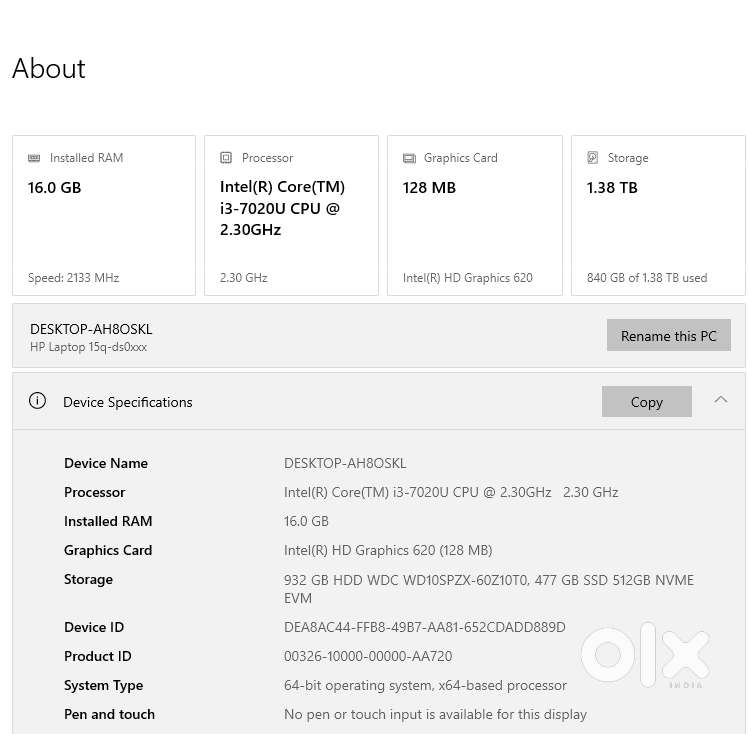 HP Laptop Intel core i3 7th Gen