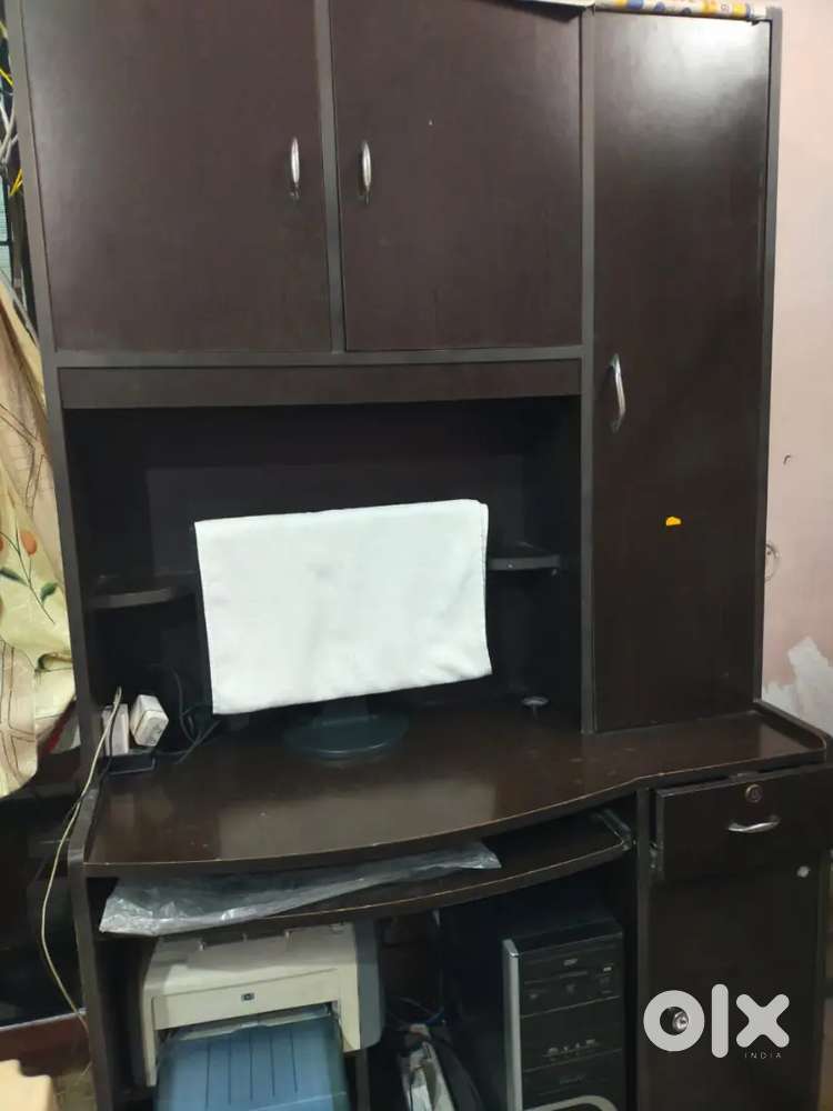 Study cum Computer Table with Storage almirah (MatteFinish)Brown