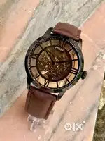 Fossil Analog Brown Dial Men's Leather Band Watch - ME3098 glass back