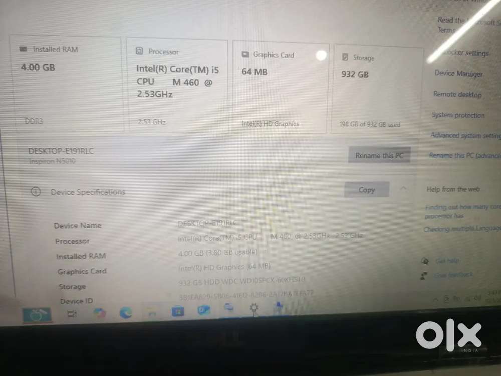 Dell Inspiron 5010 Intel i5 4th Gen 4 Gb RAM 1TB hdd