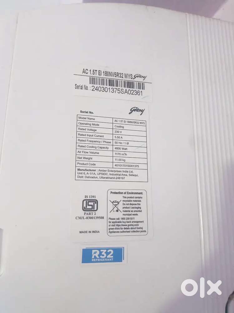 Godrej 1.5 ton 5star split invertor AC