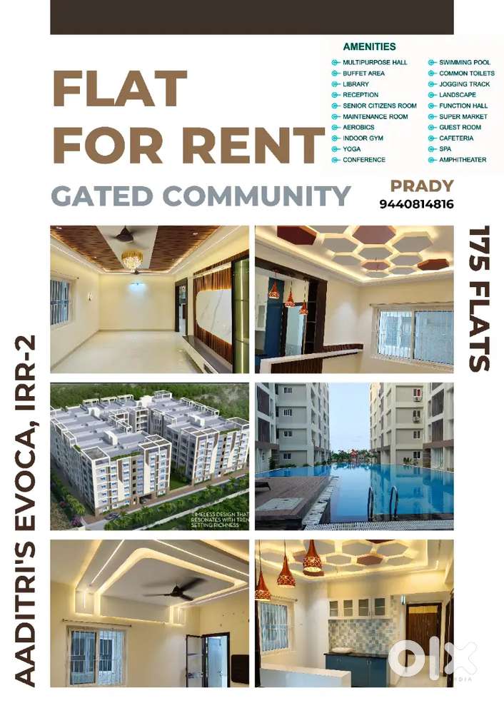 2BHK for rent in a Well maintaining gated community with all amenities