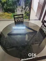 Round glass dining table + 4 chairs