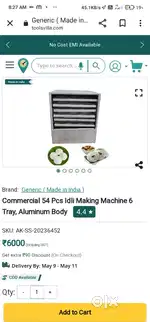 Idli maker steamer for restaurant size 15X10x25