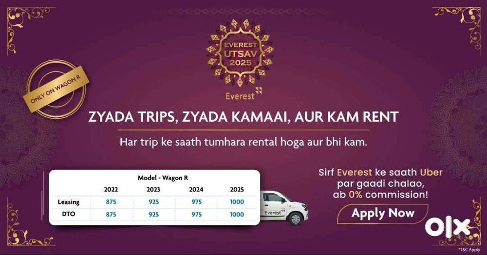 Everest Fleet ki cars Uber pe chalane ke liye driver chahiye