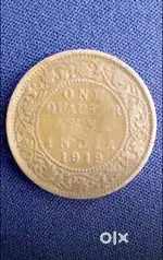 Copper brown one Quarter indian anna 1919 king GeorgeV