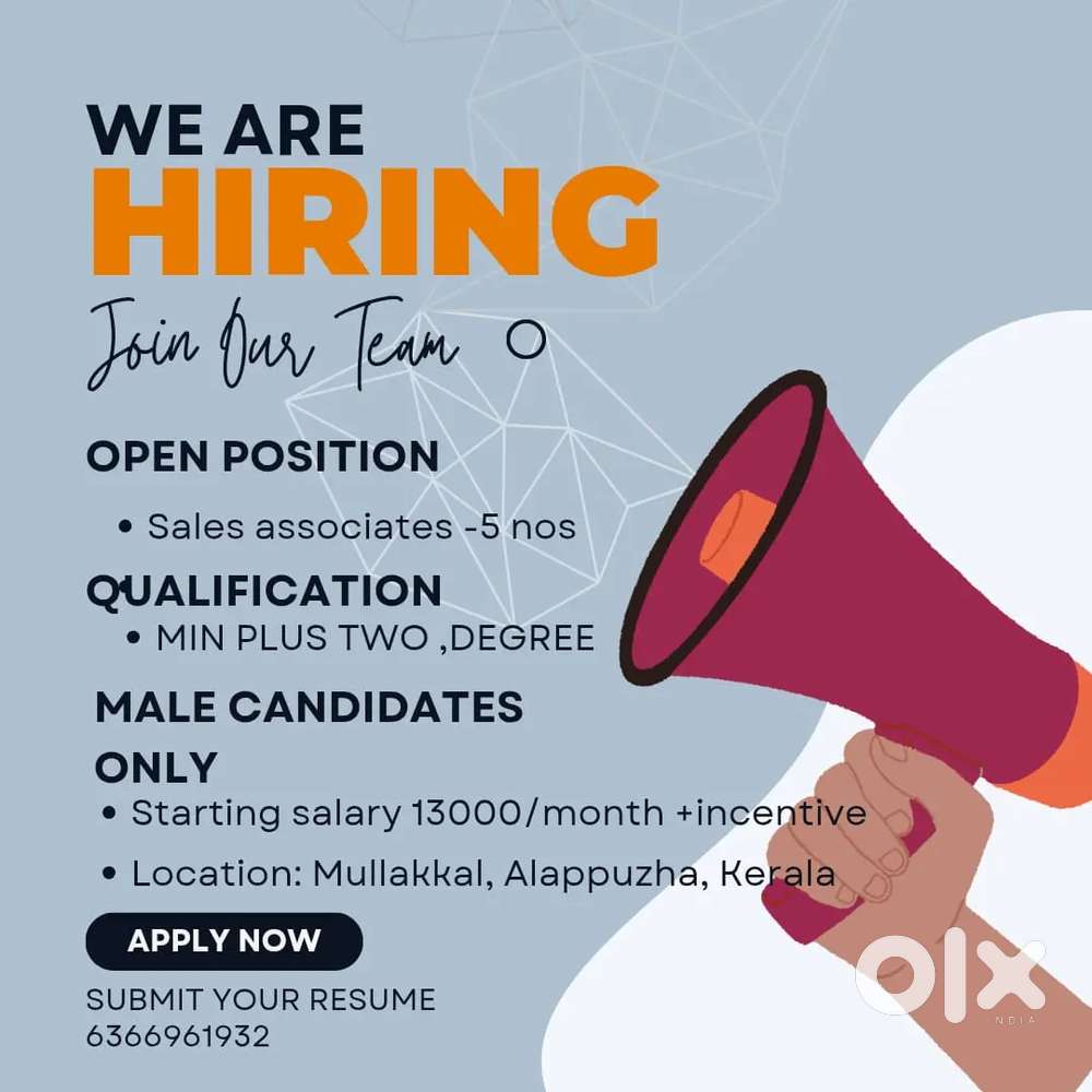 Sales associate - Male candidates