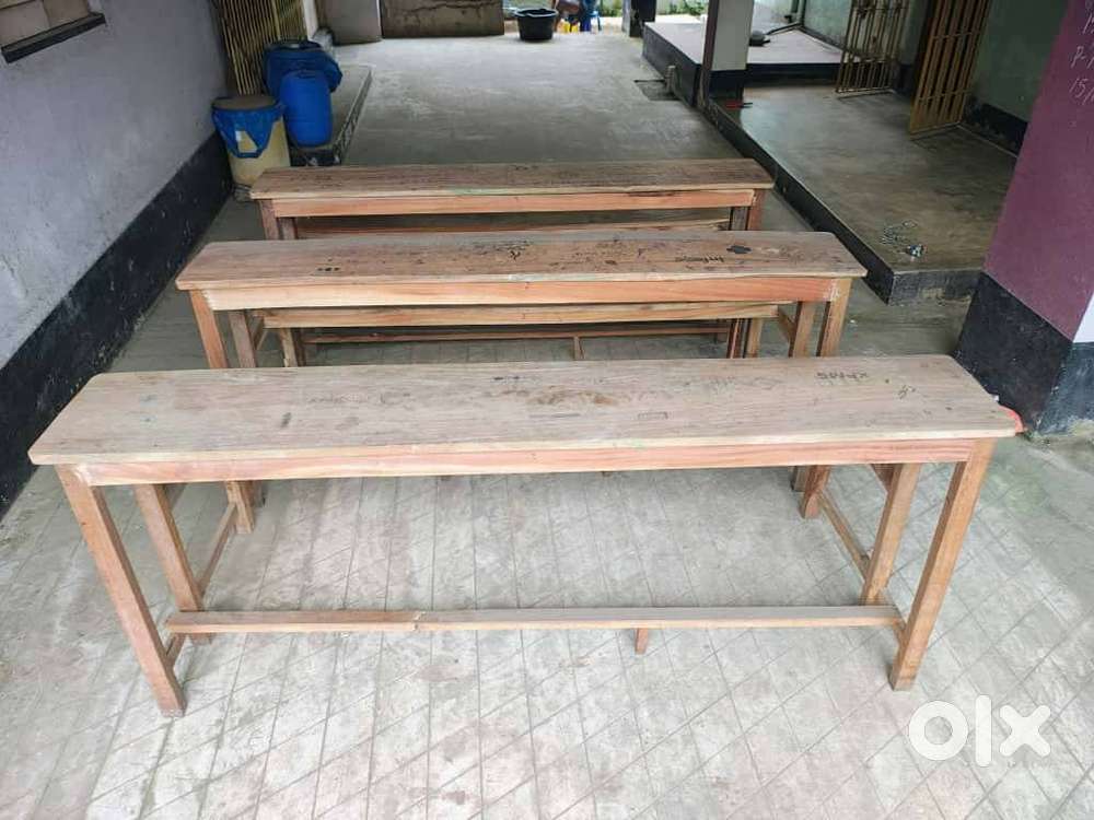 3 Wooden School Bench and Desk Set