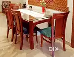 Dining Table with Glass Top + 4 Wooden Chairs - Excellent Condition