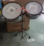 Twin drum with adjustable folding stand with 2 playing sticks