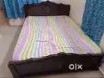 Wooden Double Bed with Mattress – Good Condition