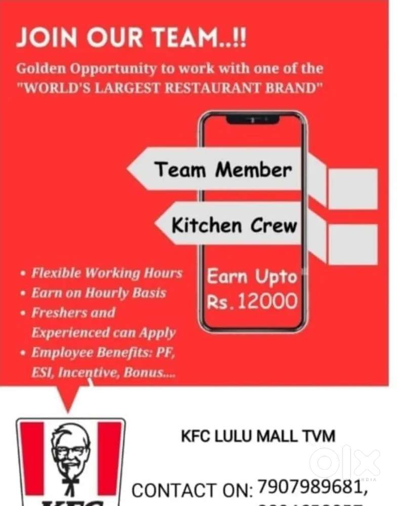 TEAM MEMBER HIRING IN KFC LULU TVM