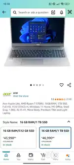 ACER aspire lite 16/1tb ssd