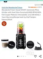 Wonderchef Nutri-blend SMART Automatic Mixer Grinder with Dual Pulse