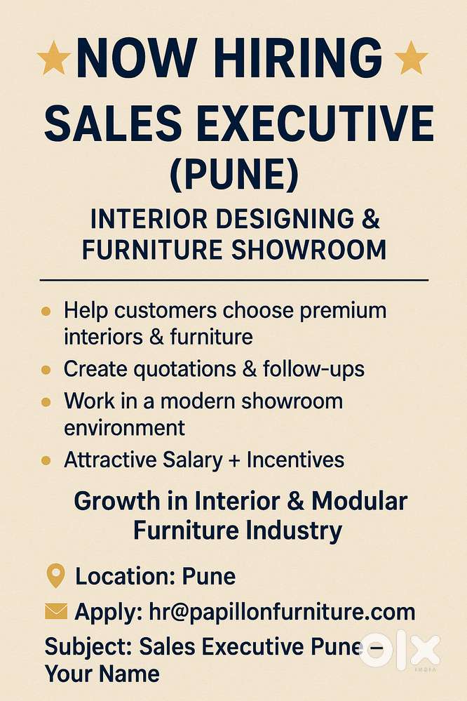 Immediate Opening: Showroom Sales Executive - Interiors & Furniture