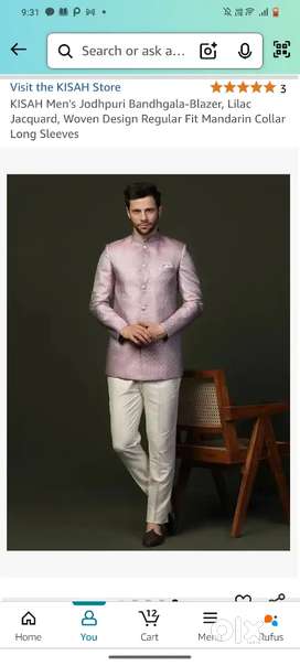 KISAH Men's Jodhpuri Bandhgala-, Fit Mandarin Collar Long Sleeves