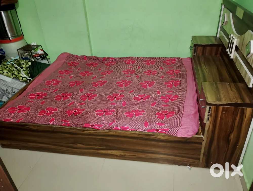 URGENT SALE: Designer Wooden Finish Double Bed with Headboard Storage