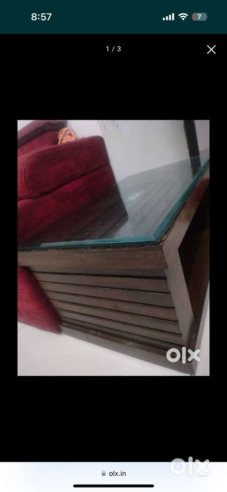 1 year old pure sagwan center table with glass top- LikeNew