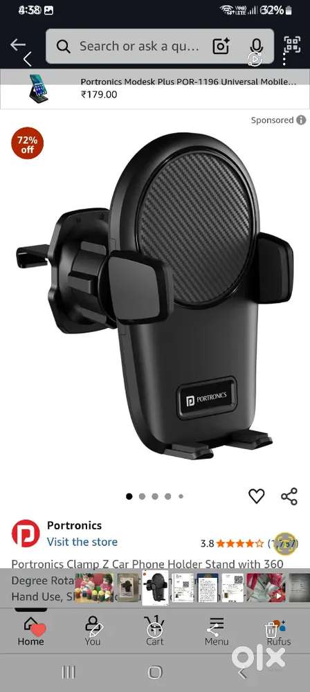 Portronics mobile holder unused. For any car ac vents.