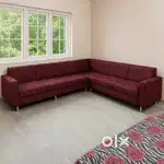 Luxury L-Shaped Velvet Sofa – Deep Maroon, 6-Seater