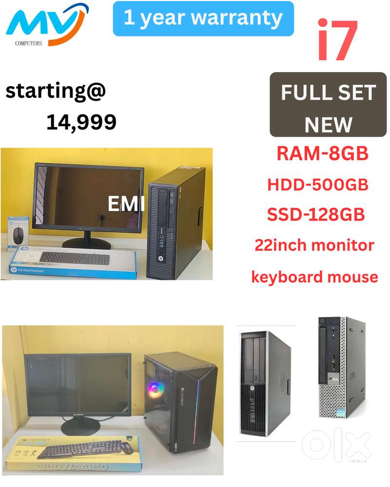 1 - Year Warranty  Monitor - 22-inch  Keyboard Mouse  Ram - 8GB DDR3