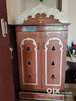 Wooden Pooja Cupboard – Brown Finish with Silver Work