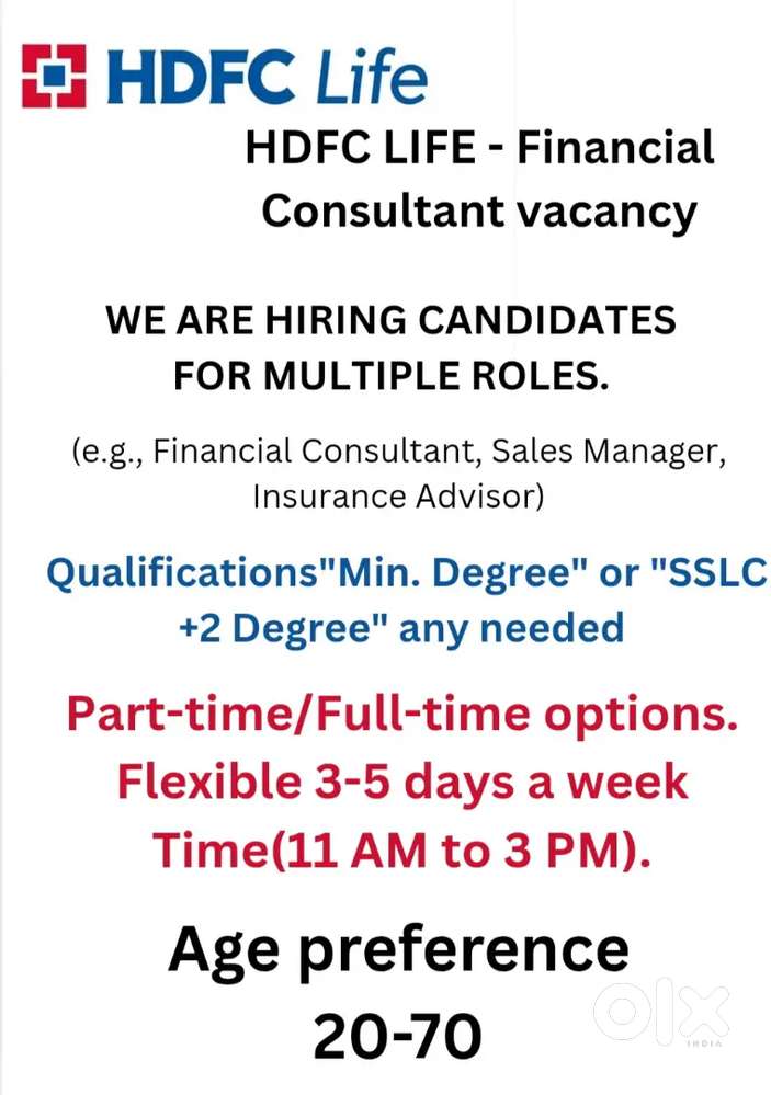 HDFC LIFE insurance Financial Consultant vacancy