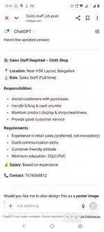 Sales staff required