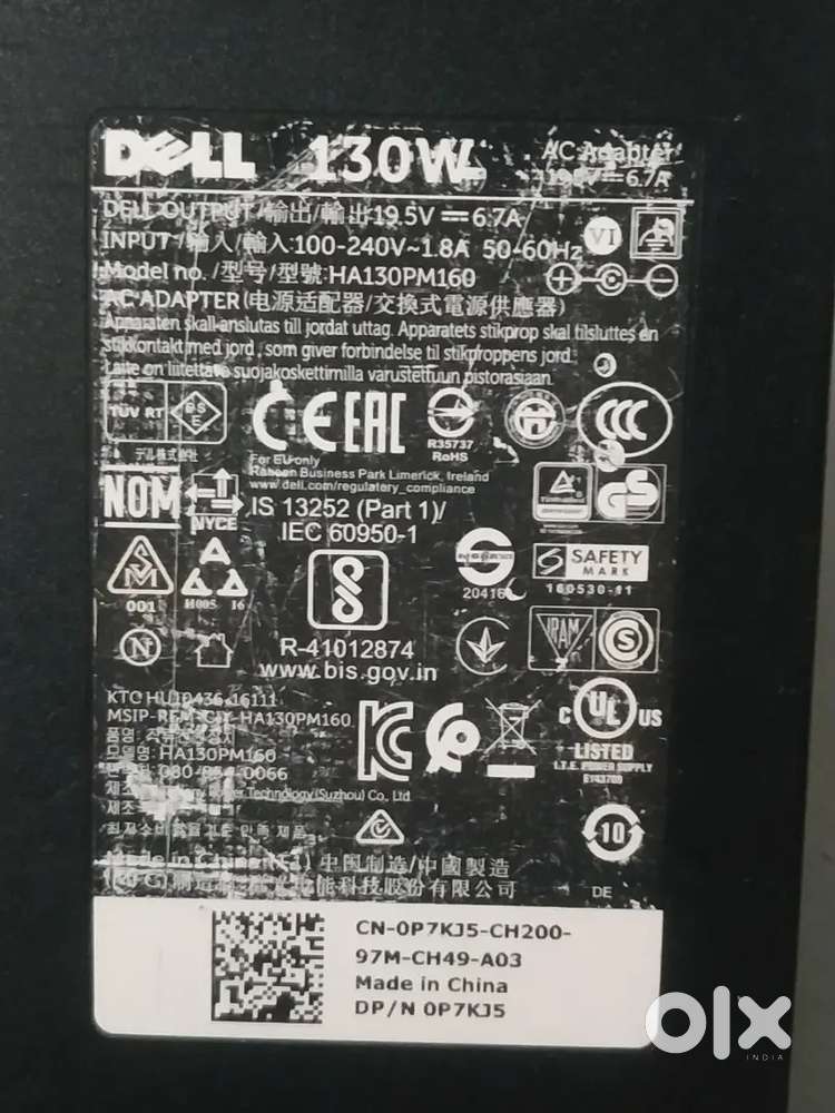 Dell 130 Watt Laptop Power Adaprer With Power Cable For 800.