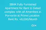Spacious 3BHK Furnished Apartment for Rent in Porvorim at Prime Area