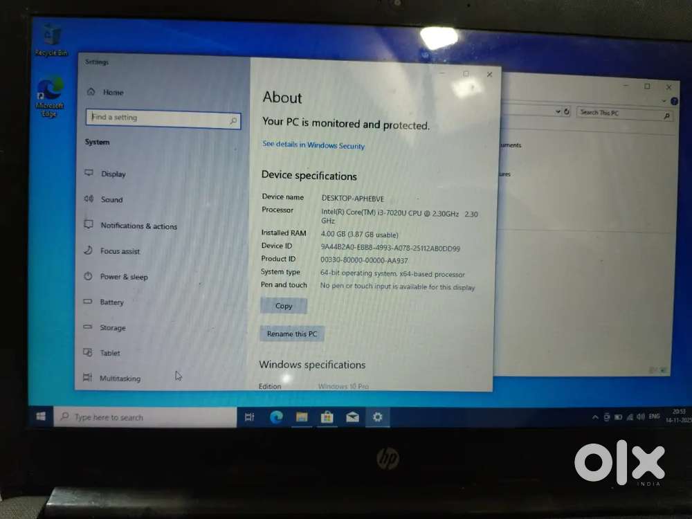 HP Laptop i3 7th Gen4GB RAM 1TB HDD Good Battery