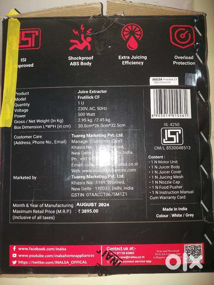 Inalsa fruitilick juicer and queen size bed