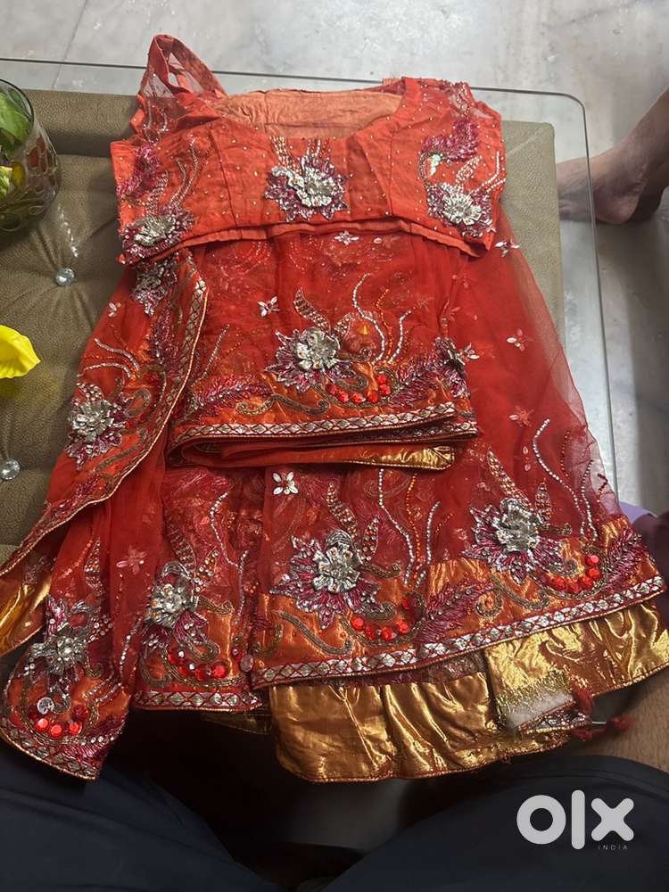 Heavy orange colour gotta patti and sequence saree