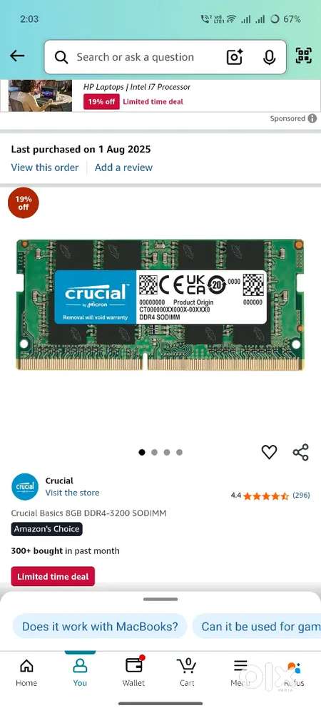 Crucial Basics 8GB DDR4-3200 SODIMM (Unused New)