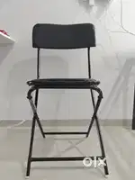 Foldable Iron Chair with Leather Cushion Seat for Home & Kitchen