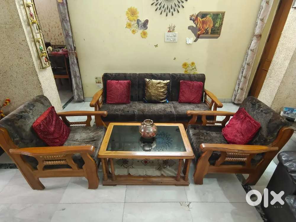 Pure teak wood sofa set 3+1+1 with center table