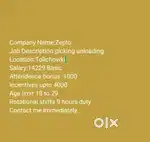 Wanted male (picker&loader)Tolichowki Hyd