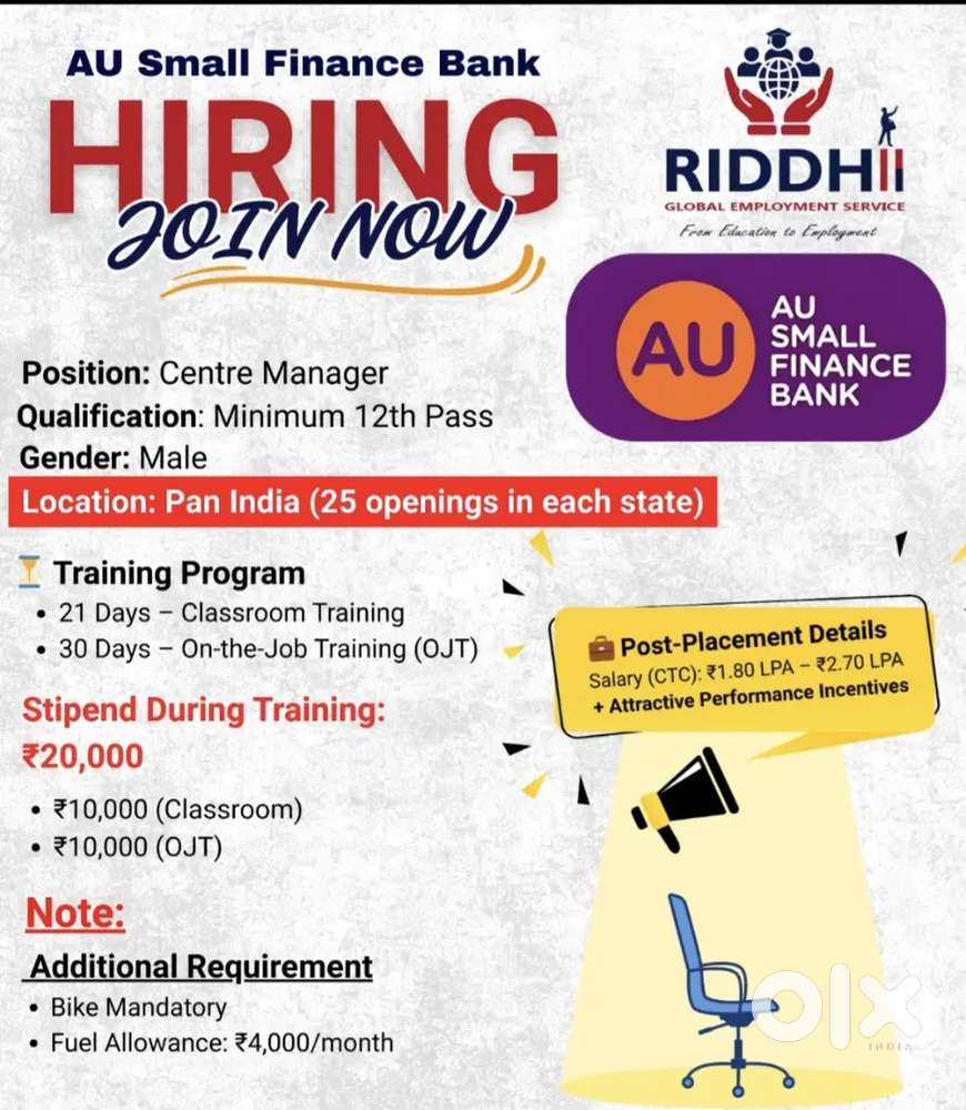 Freshers and experienced can apply (12th Pass & Graduates)