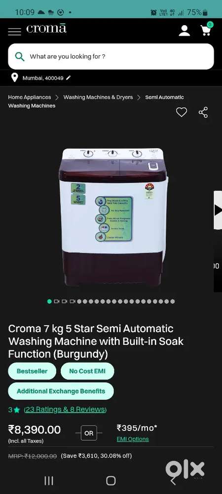 Croma semi automatic washing machine 7kg  new seal pack