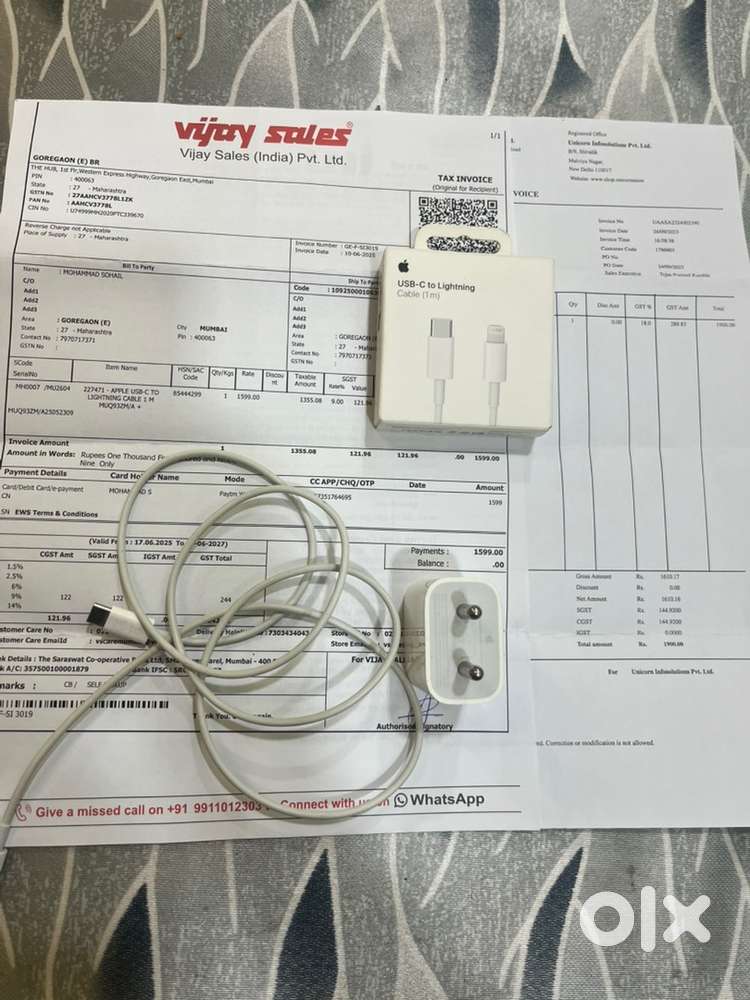 Apple charging 20 original bill USB ka box bhi hai