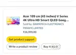 acer 43 inches - 4K Ultra HD Smart QLED Google TV