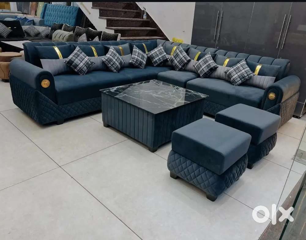 Nagpur Furniture Zone,  Corner Sofa WithTea Table and Puffy Stool 2pc