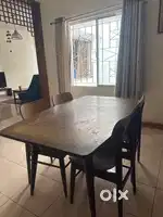 Dining table (teak wood) with 4 dining chairs and 1 teepoy