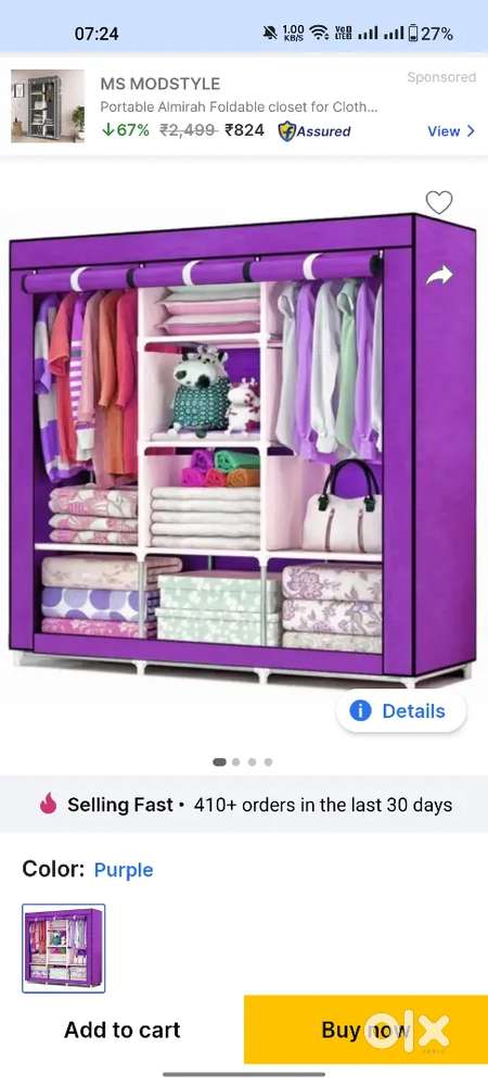 Purple Foldable wardrobe
