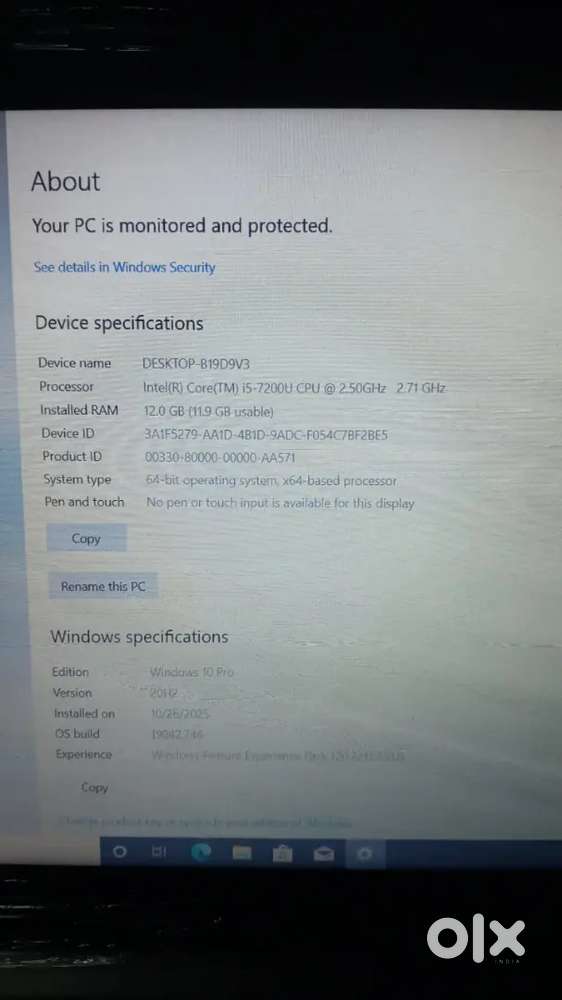 Lenovo core i5 7th gen 12 gbddr4 ram 256 gb ssd 2 hours battery backup