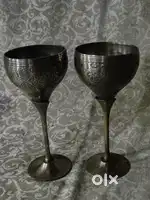 Antique pure brass solid heavy goblets pair