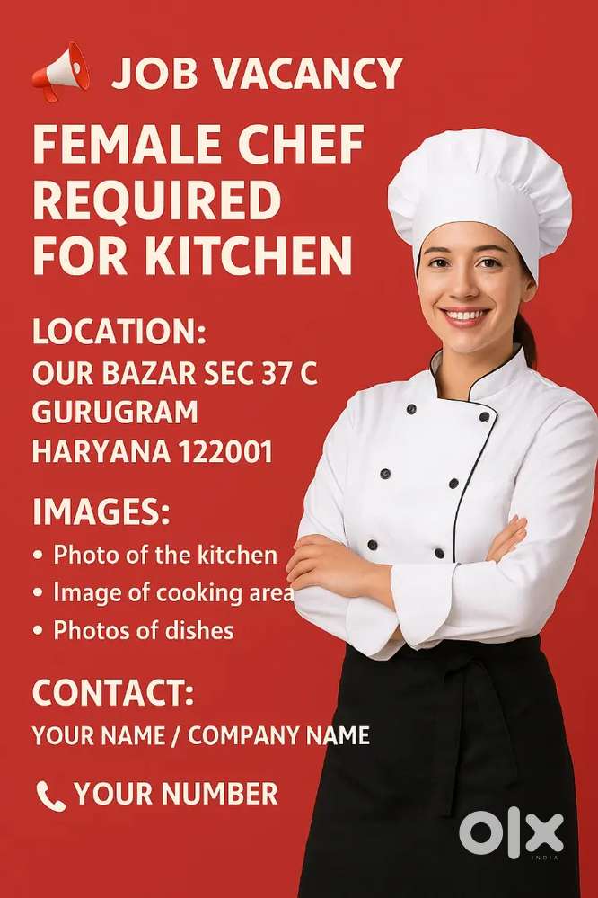 Female chef Required for kitchen